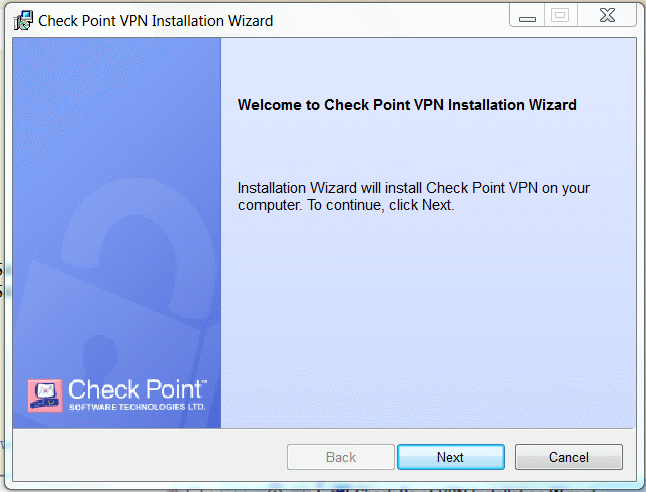 Welcomeseite des VPN Installation Wizard -> 'Next' klicken