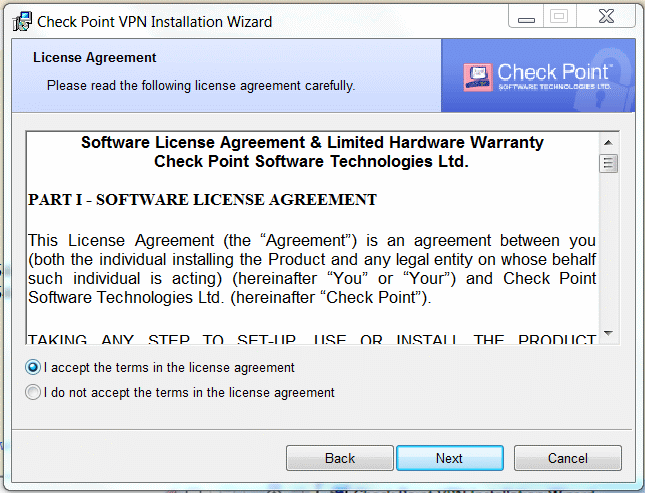 Aktzeptieren der Software Lizenzn -> 'I accept ...' -> 'Next'